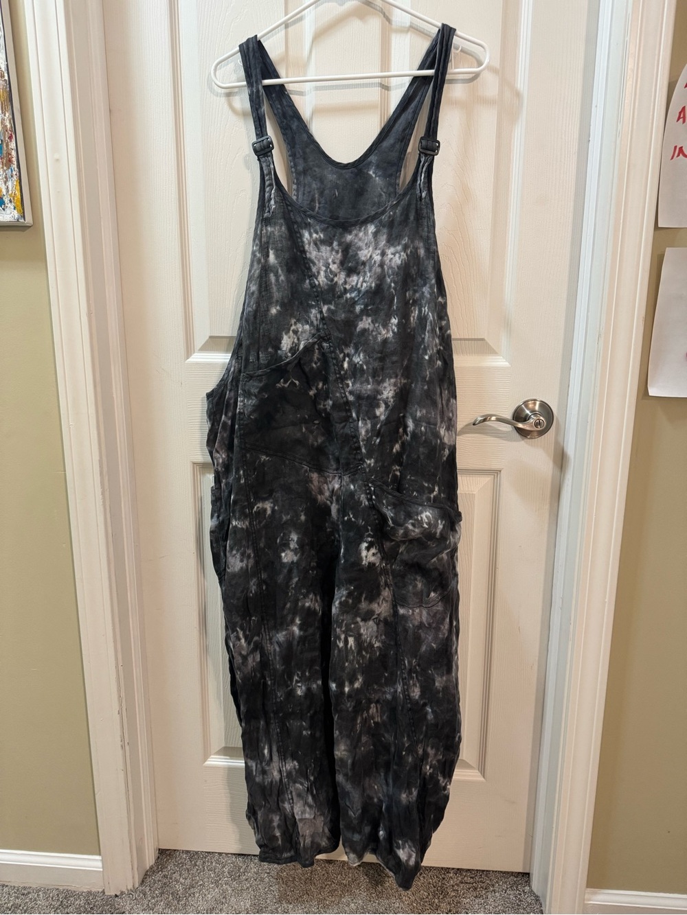 Cynthia Ashby Womens Emen Overall 100% Linen Thunder Tie Dye Size XL - Picture 2 of 16